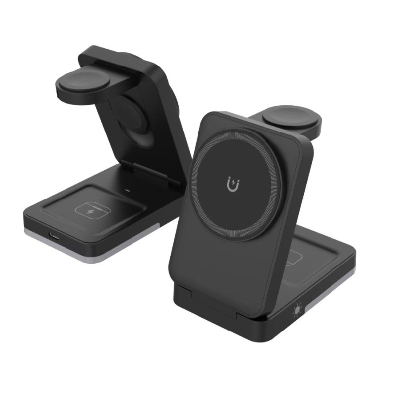 Naujas sulankstomas magnetinis siurbimo trijų viename belaidis įkroviklis su naktine lempute, vertikalus greitas įkrovimas, skirtas „Apple“ mobiliųjų telefonų belaidžiam įkrovimui.