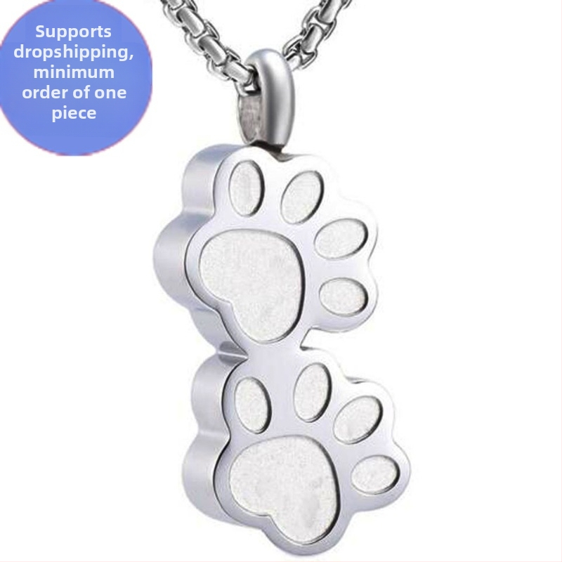 Euroopa ja Ameerika populaarsed 316L roostevabast terasest sambakujulised lemmikloomade jalajäljed, teemantidega kaunistatud parfüümipudeli ripats, tuhakirstu mälestusmärk