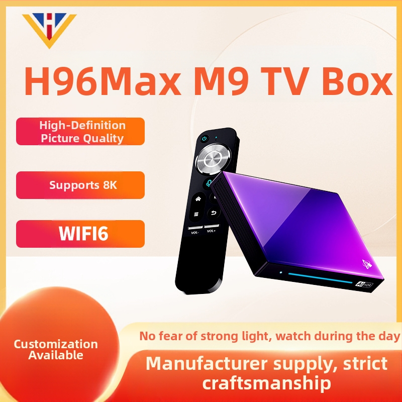 H96Maxm9 televizora pierīces mikroshēma atbalsta augstas izšķirtspējas video, Android Bluetooth atskaņošanu, 4K pilnīgu tīkla savienojamību un 4K īpaši skaidru atskaņošanu.