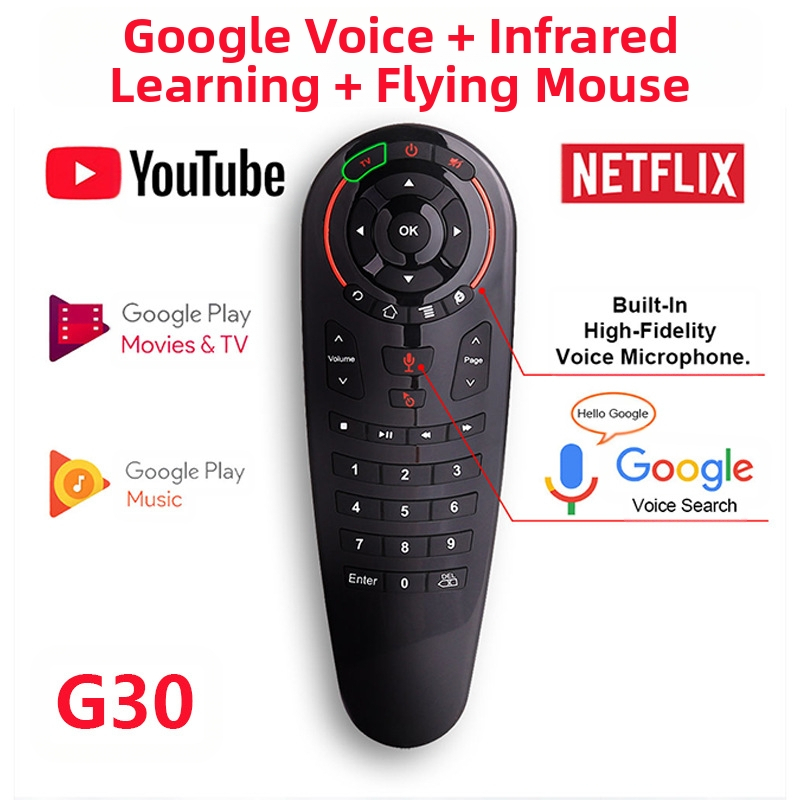 Väliskaubandus G30 2.4g hääl Flying Mouse kaugjuhtimispult infrapunaõppega Android TV võrgu digiboks TV box