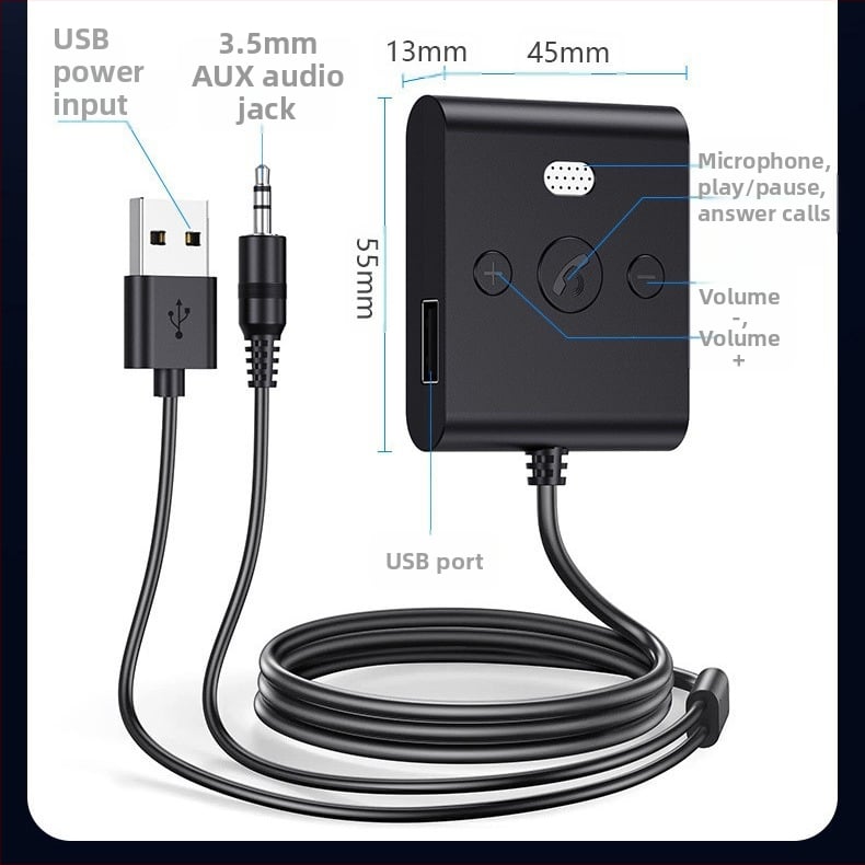 Автомобилен Bluetooth приемник 3.5 мм Bluetooth музикален приемник 5.4 HD хендсфри разговори кола U диск плейър