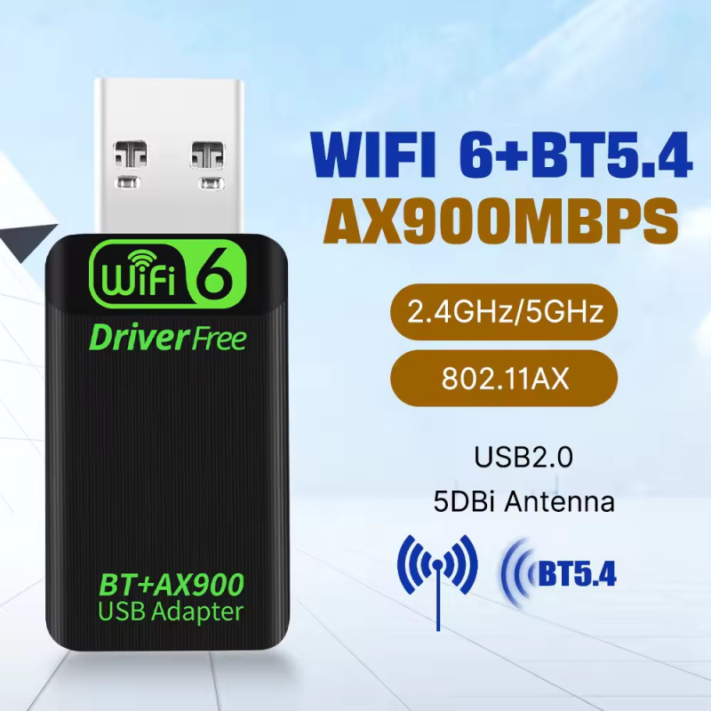 WiFi6 bezvada AX900M Bluetooth bezvadu tīkla karte galda datora USB tīkla uztveršanai 5.4 Bluetooth adapteris
