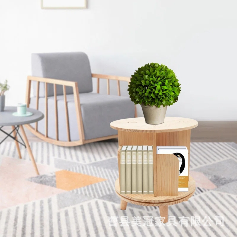 Малка въртяща се библиотека от масивно дърво, шкаф за съхранение на детски книги, подова библиотека с картинки, шкаф за показване на книги