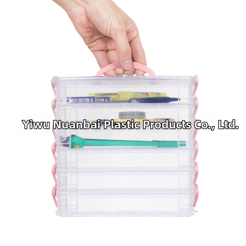 6-слойна чанта за цветни моливи, кутия за съхранение на акварелни химикалки, кутия за съхранение на канцеларски материали, която може да се подрежда и разглобява, пластмасова кутия