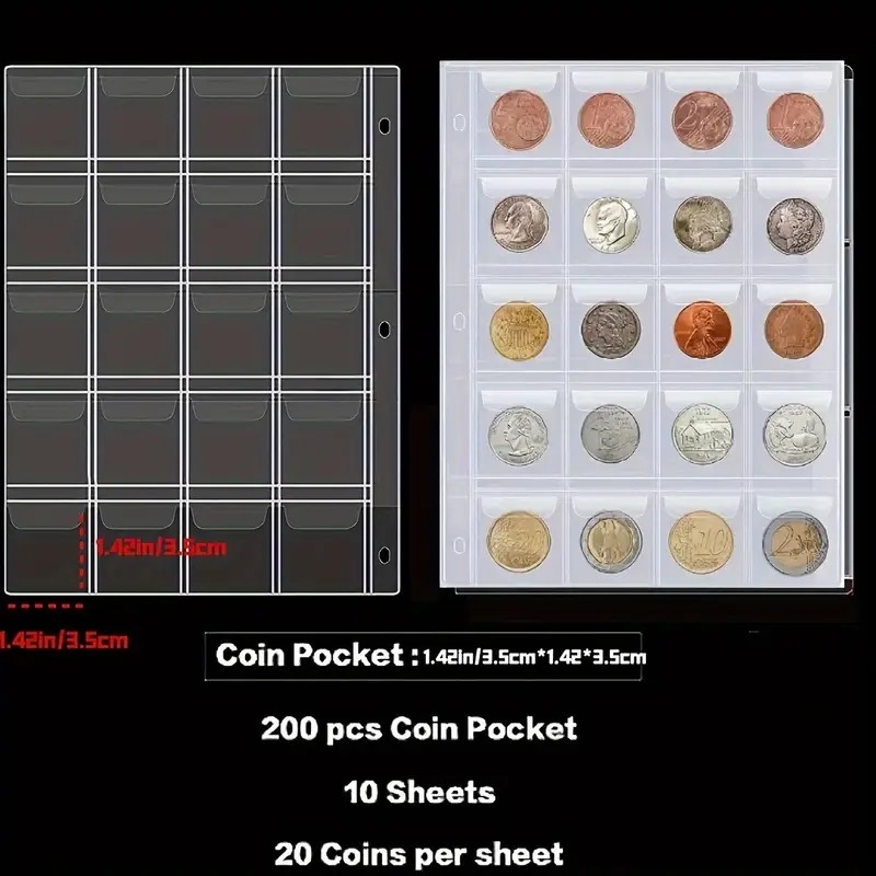 Piiriülene uus suure mahutavusega lukuga lahtiste lehtedega mündikogu 20 Palace`i 10-leheküljeline PU-mündikogu