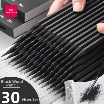 „Deli New Sai“ juodo medžio šešiakampis strypas, 2B rašymo pieštukas, grafitinis švinas, HB, juodos spalvos, itin ryškios spalvos (30 vnt./dėžutėje)