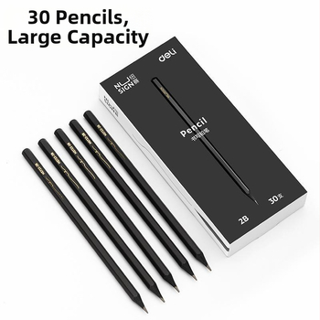 „Deli New Sai“ juodo medžio šešiakampis strypas, 2B rašymo pieštukas, grafitinis švinas, HB, juodos spalvos, itin ryškios spalvos (30 vnt./dėžutėje)