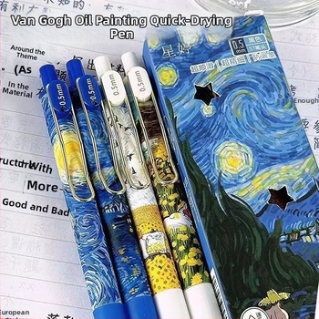 Van Goghi tähistaeva kiirelt kuivav pintsliga pastakas, õlimaali stiilis metallist presspliiats, tudengi eksamiks must pastakas, kontori signatuurpliiats