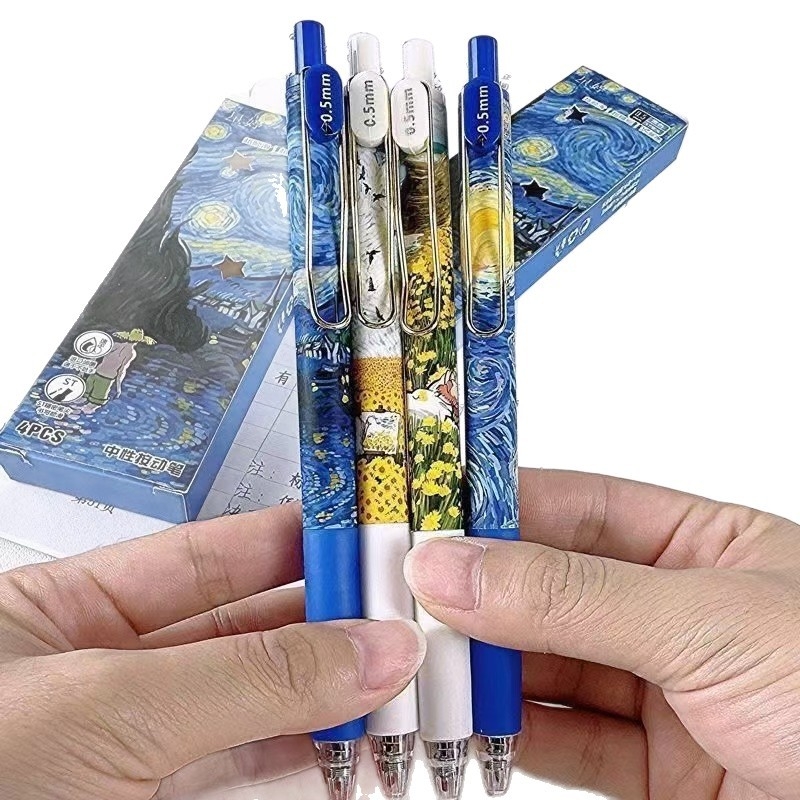 Van Goghi tähistaeva kiirelt kuivav pintsliga pastakas, õlimaali stiilis metallist presspliiats, tudengi eksamiks must pastakas, kontori signatuurpliiats