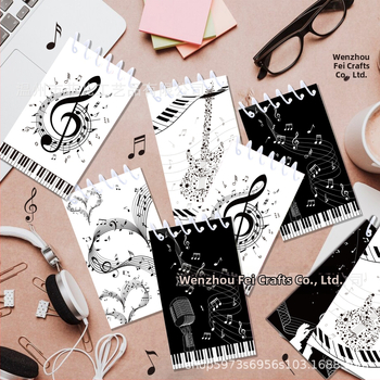 XQ055 mūzikas nošu vertikāla pagrieziena pārnēsājama spirālveida grāmata studentu dienas piezīmju grāmatiņa klavieru taustiņiem plēstas vaļējas lapas grāmata