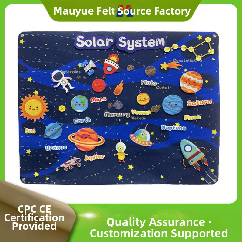 Kohandatud piiriülene vildist flanellplaat, lugude komplekt, päikesesüsteemi universumi jutuvestmine, eelkooliealiste alusharidus