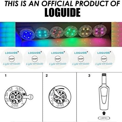 12/24 vnt. 7 spalvų RGB LED šviečiančios atmosferos padėkliukų lempos, daugiaspalvės blykstės butelio lempos, su lipnia juosta Wt04