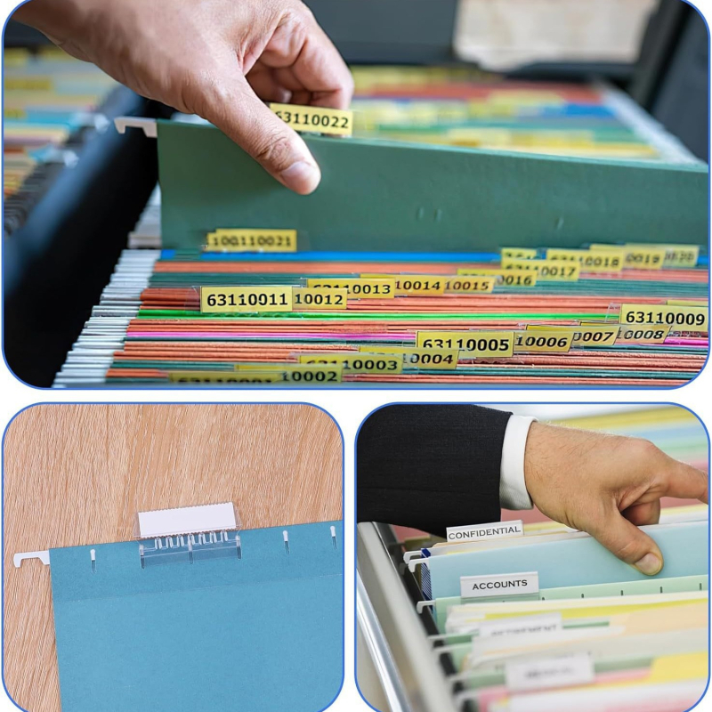 100 žymeklių laikiklis, permatomas PVC etikečių rašymo segtukas su dokumentų klasifikavimo segtuku, 100 rašomųjų popierių
