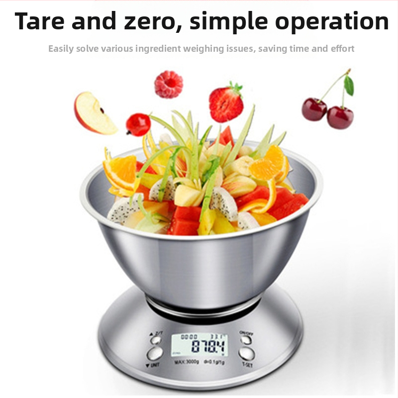 Домакински кухненски кантар от неръждаема стомана 5 кг с купа, кантар за печене, кантар за лекарства, многофункционален електронен кантар за претегляне на храни
