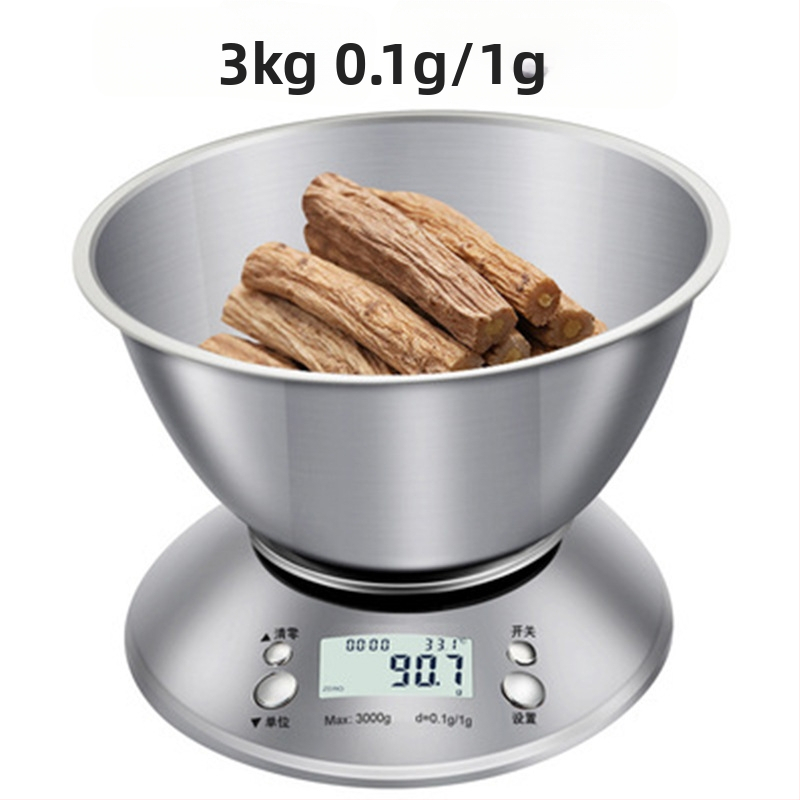 Домакински кухненски кантар от неръждаема стомана 5 кг с купа, кантар за печене, кантар за лекарства, многофункционален електронен кантар за претегляне на храни