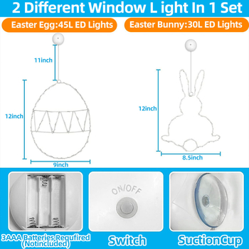 24 „Amazon“ velykinių kūrybingų kiaušinių triušių kaltinės geležies lempos LED šviesos baterijų dėžutės langų dekoravimo modeliavimo lempa