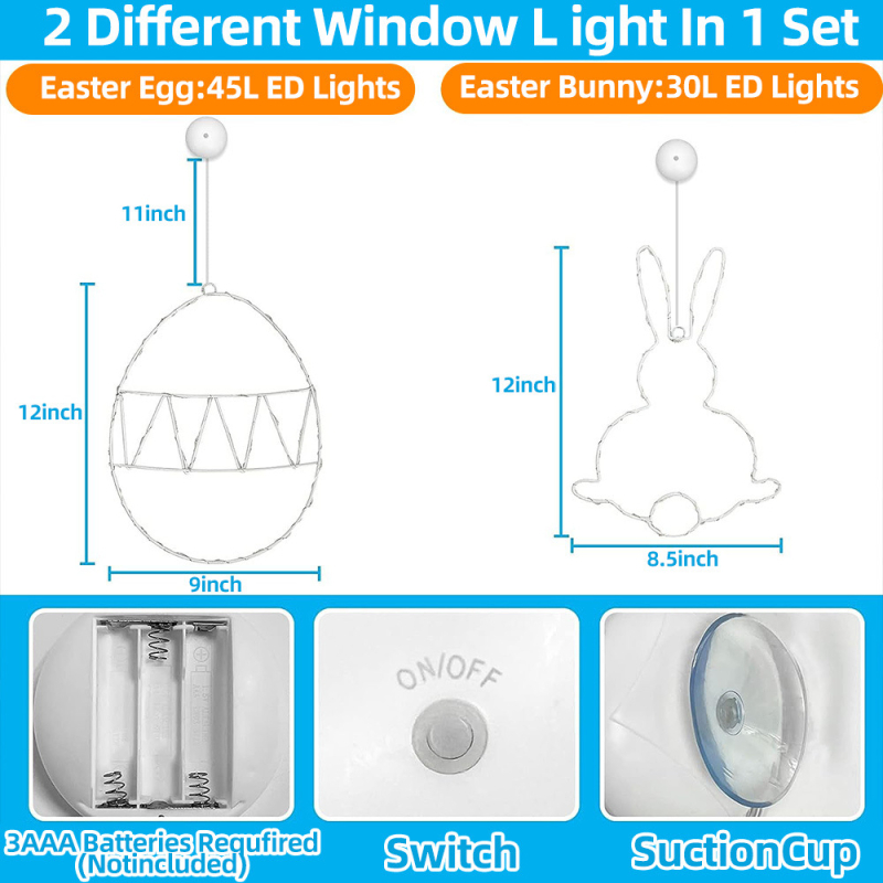 24 „Amazon“ velykinių kūrybingų kiaušinių triušių kaltinės geležies lempos LED šviesos baterijų dėžutės langų dekoravimo modeliavimo lempa