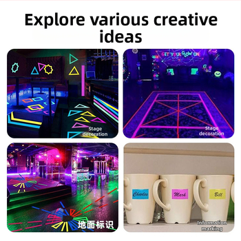 UV-fluoreszkáló szövetszalag, fotózási csapat jelölő kellékei, színpadi pozicionáló jelölés, számozás, nagy tapadású, kopásálló szövetmintázó szalag