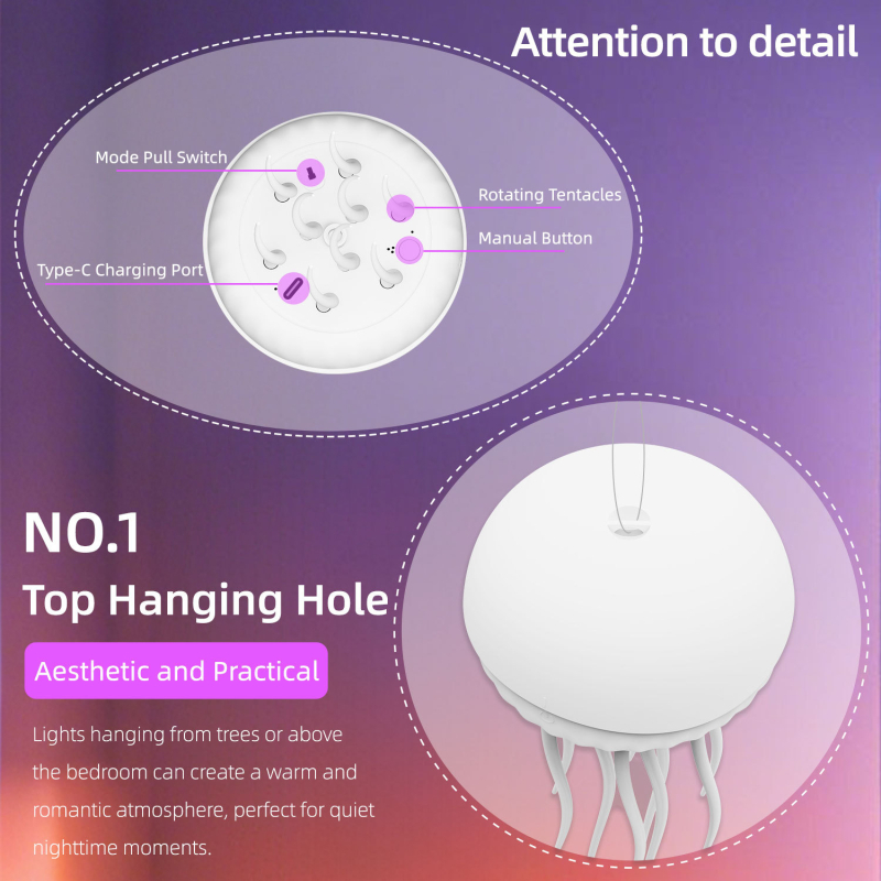 Teise põlvkonna intelligentne hääljuhtimisega meduuside lamp, helendav ööturg, peatatud internetikuulsuste kuumamudeli öövalgusti, tipptasemel atmosfäärivalgusti