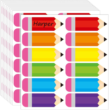 Piiriülene kuummüügis olev pliiatsi nimi, kaubamärgi silt, värviline kooli pliiatsi nimi, kaubamärgi kleebis, klassiruumi teadetetahvli silt