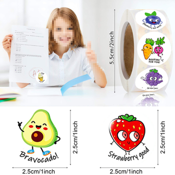 1000 matrica/5 tekercs, 6,0 hüvelykes különböző aranyos matricák, gyümölcsmatricák, iskolai jutalomcímke matricák