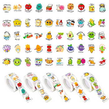 1000 matrica/5 tekercs, 6,0 hüvelykes különböző aranyos matricák, gyümölcsmatricák, iskolai jutalomcímke matricák