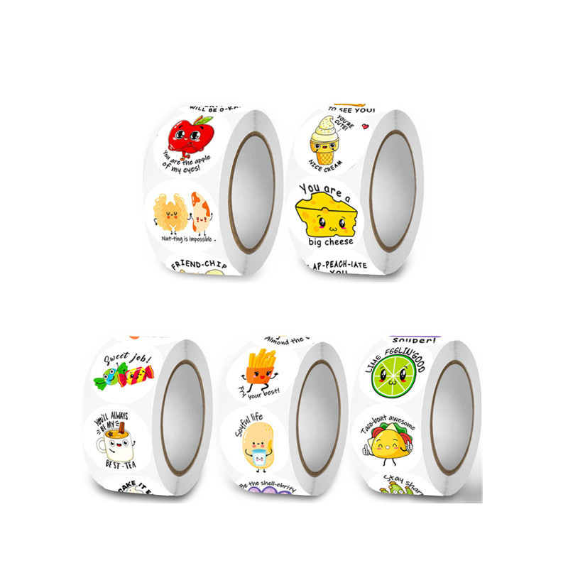 1000 matrica/5 tekercs, 6,0 hüvelykes különböző aranyos matricák, gyümölcsmatricák, iskolai jutalomcímke matricák