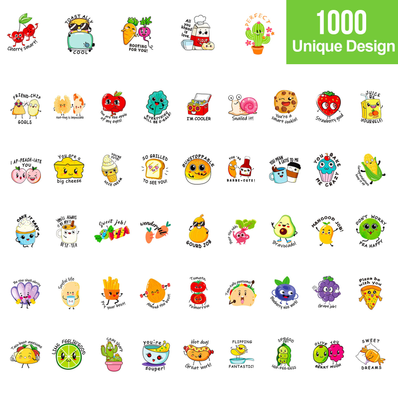 1000 matrica/5 tekercs, 6,0 hüvelykes különböző aranyos matricák, gyümölcsmatricák, iskolai jutalomcímke matricák