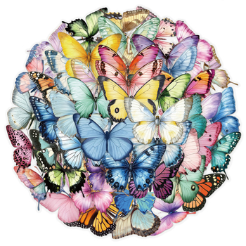 50 koomiksivärvi liblika simulatsioonikleebist, värsked lihtsad dekoratiivsed veetopsi pagasi sülearvutikleebised