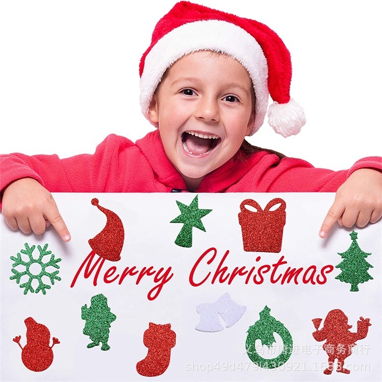 „Pasidaryk pats“ kalėdiniai auksiniai putplasčio lipdukai, lipnūs 32 formos lipdukai, vaikų kalėdinių vakarėlių amatai, sniego senis