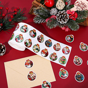 500 db-os karácsonyi matrica tekercs 12 dizájn retro piros zöld kerek matricák öntapadós dekoratív címke matricák