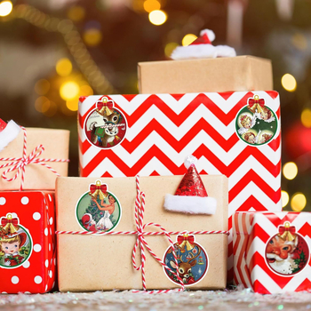 500 db-os karácsonyi matrica tekercs 12 dizájn retro piros zöld kerek matricák öntapadós dekoratív címke matricák