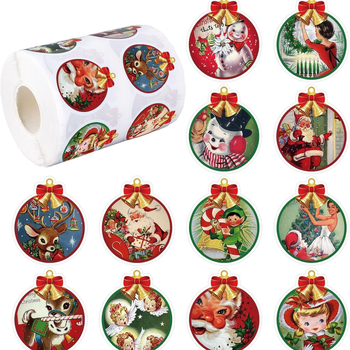 500 db-os karácsonyi matrica tekercs 12 dizájn retro piros zöld kerek matricák öntapadós dekoratív címke matricák