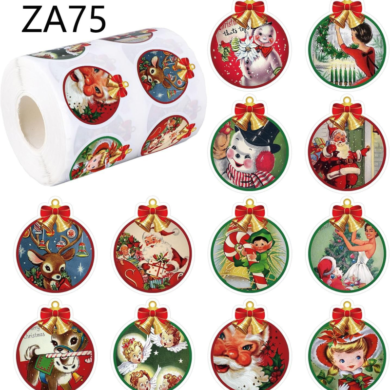 500 db-os karácsonyi matrica tekercs 12 dizájn retro piros zöld kerek matricák öntapadós dekoratív címke matricák