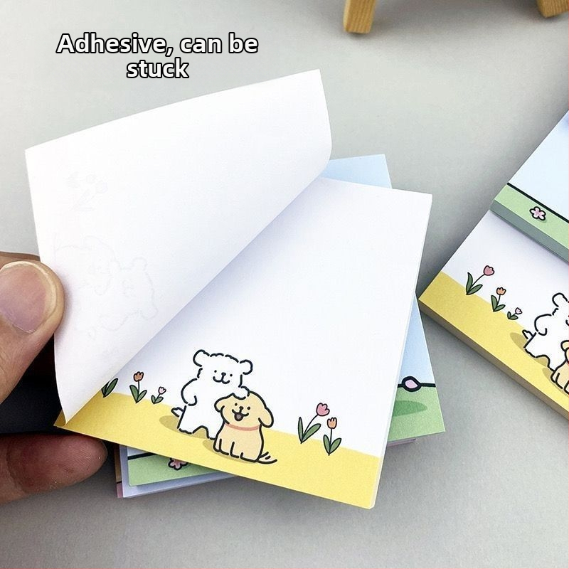 Лепкава бележка с анимационни линии за кученце, сладка, креативна, високо изглеждаща ученичка, учебно съобщение