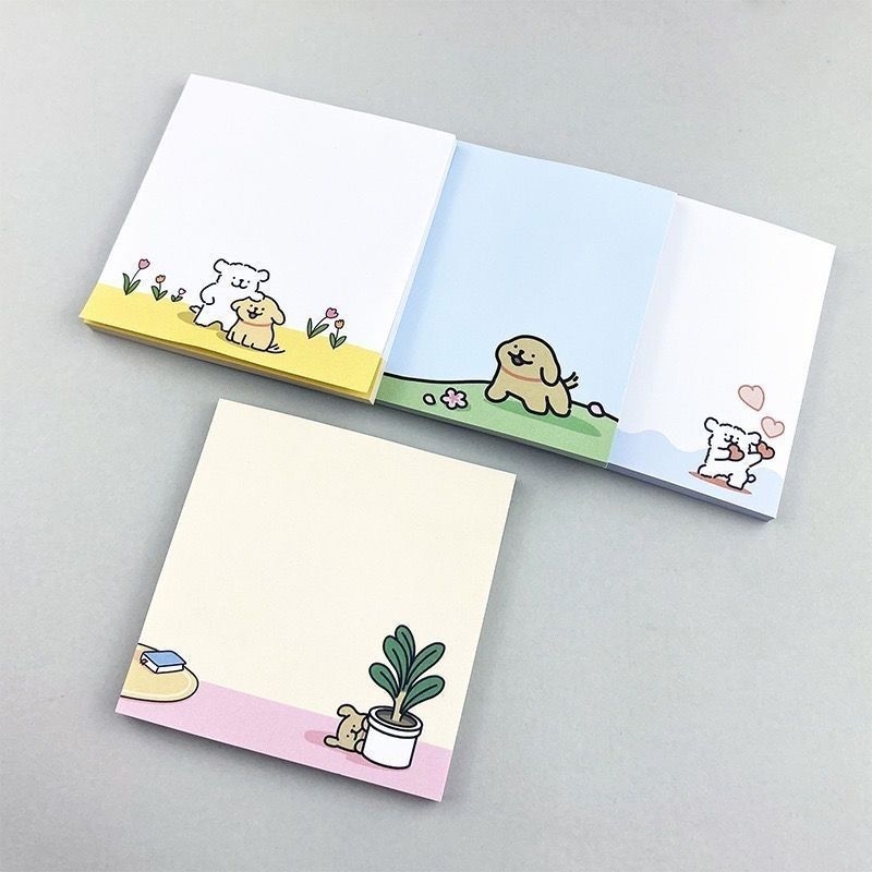 Lipnus animacinio stiliaus šuniuko užrašų lapelis, mielas, kūrybingas, išvaizdus mergaitės mokymosi užrašų lapelis