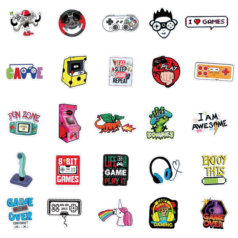 50 klassikalist mängumasina grafitikleebist, koomiksigrafitikleebist, autokere kleebist, isikupärastatud arvutikitarri pagasikleebist