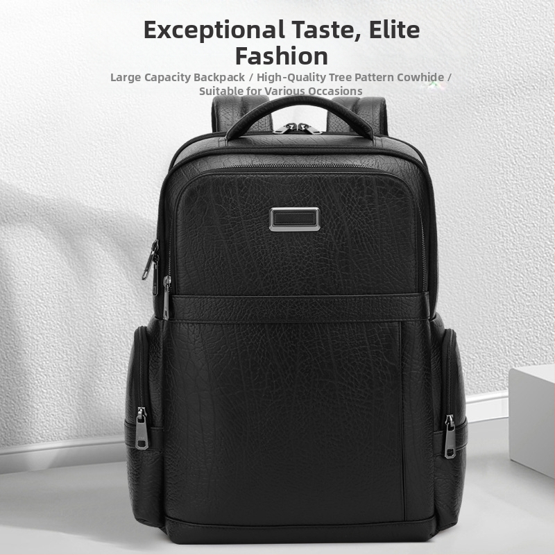 Rucsac exploziv pentru bărbați, model Daniel Neck, din piele naturală, simplu, la modă, pentru computer, geantă de afaceri din piele de vacă tăbăcită vegetal, în stoc