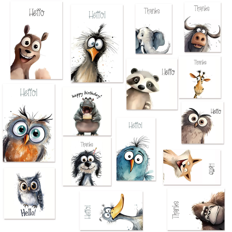 15 tk/komplekt maalitud loomade õnnitluskaartide seeria loomingulised seinakleebised isikupärastatud kaunistused isetegemise toa magamistoa graffiti seinakleebised