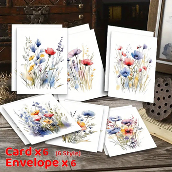Ευχετήριες κάρτες με λουλούδια και φακέλους σε 6 στυλ, Ευχαριστήριες κάρτες για όλες τις περιστάσεις, Ευχαριστήριες κάρτες με φυτά