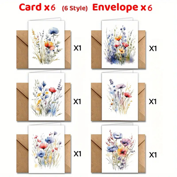 Ευχετήριες κάρτες με λουλούδια και φακέλους σε 6 στυλ, Ευχαριστήριες κάρτες για όλες τις περιστάσεις, Ευχαριστήριες κάρτες με φυτά