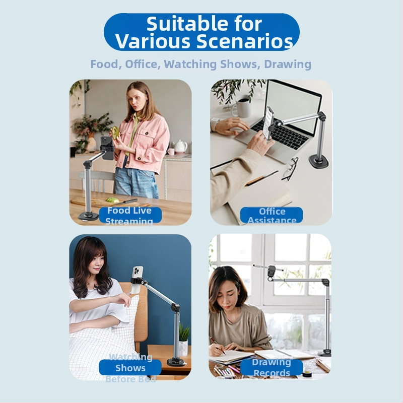Стойка за стрийминг на живо с мобилен телефон, алуминиева сплав, въртене на 360 градуса, телескопично регулиране, гъвкава табла за легло, устройство за стрийминг на живо с функция за настолно ползване.