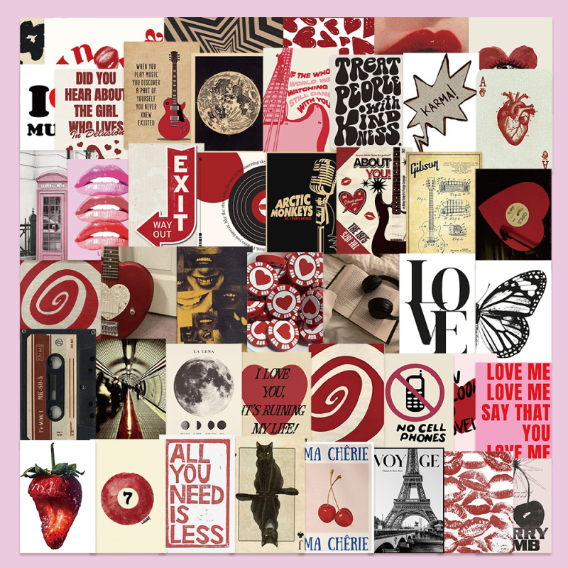 50 naiste kleebist, käsiraamat, päevik, sülearvuti, telefonikott, kitarr, rula, veetass, dekoratiivsed kleebised
