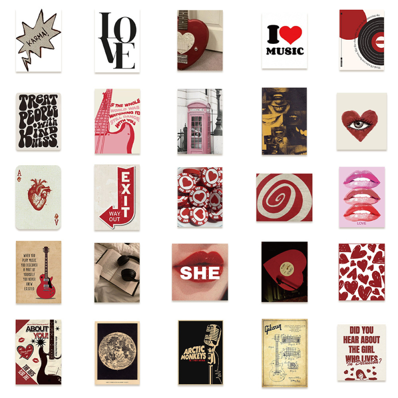 50 naiste kleebist, käsiraamat, päevik, sülearvuti, telefonikott, kitarr, rula, veetass, dekoratiivsed kleebised