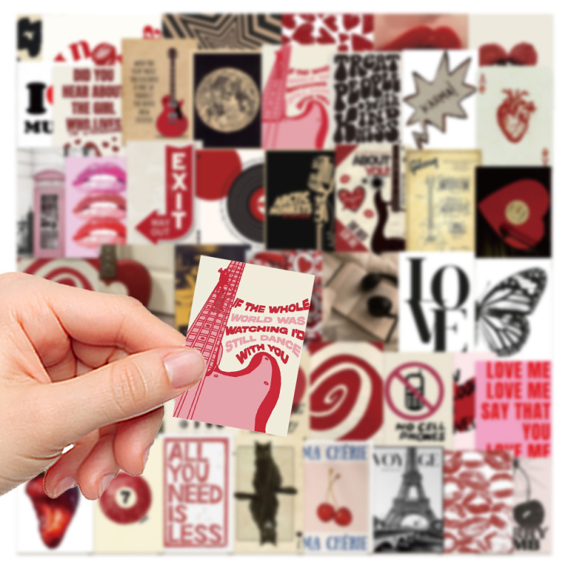 50 naiste kleebist, käsiraamat, päevik, sülearvuti, telefonikott, kitarr, rula, veetass, dekoratiivsed kleebised