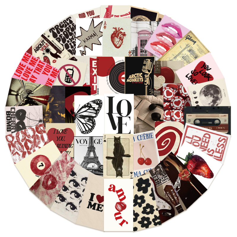 50 naiste kleebist, käsiraamat, päevik, sülearvuti, telefonikott, kitarr, rula, veetass, dekoratiivsed kleebised