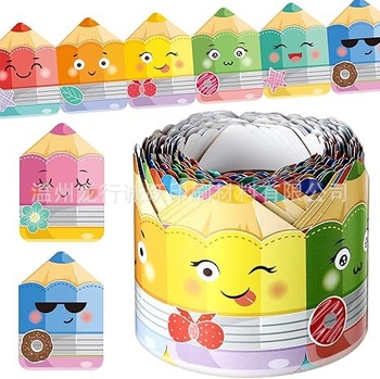 Äärisev laineline teadetetahvel Kriiditahvel Ääris Pliiats Värvipliiats Dekoratiivkleebis Reklaamtahvel Dekoratiivkleebis Pirukas