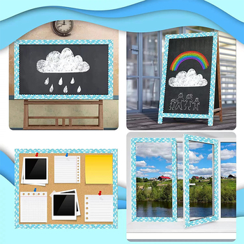 Amazon kék ég és fehér felhők hirdetőtábla matrica tanterem ajtókeret divatos dekoratív címke legyező alakú öntapadós matrica