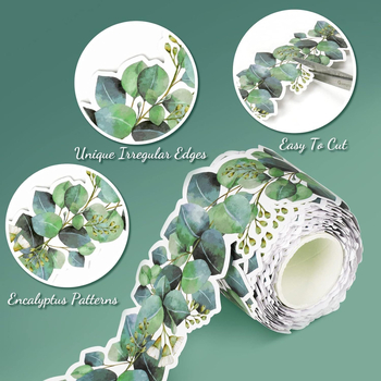 Amazoni kuum müük eukalüptilehtede mustriga äärise teadetetahvli dekoratiivne kleebis isekleepuv rull tugeva värskuse loomiseks