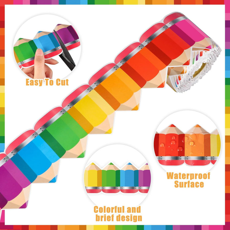 Piiriülesed kuumalt müüdavad pliiatsikleebised klassiruumi teadaannete ääriskleebistega, kooli värviliste pliiatsitega, kooli kontorikaunistamise kleebistega